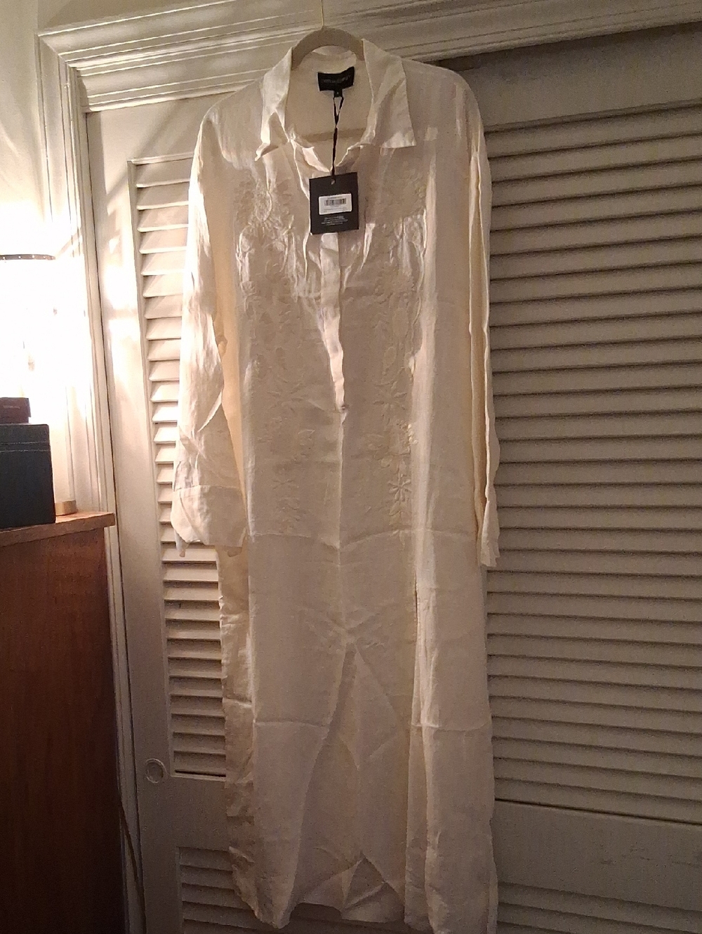 NWT - Cynthia Rowley Linen Cream Embroidered Maxi Shirt Dress
